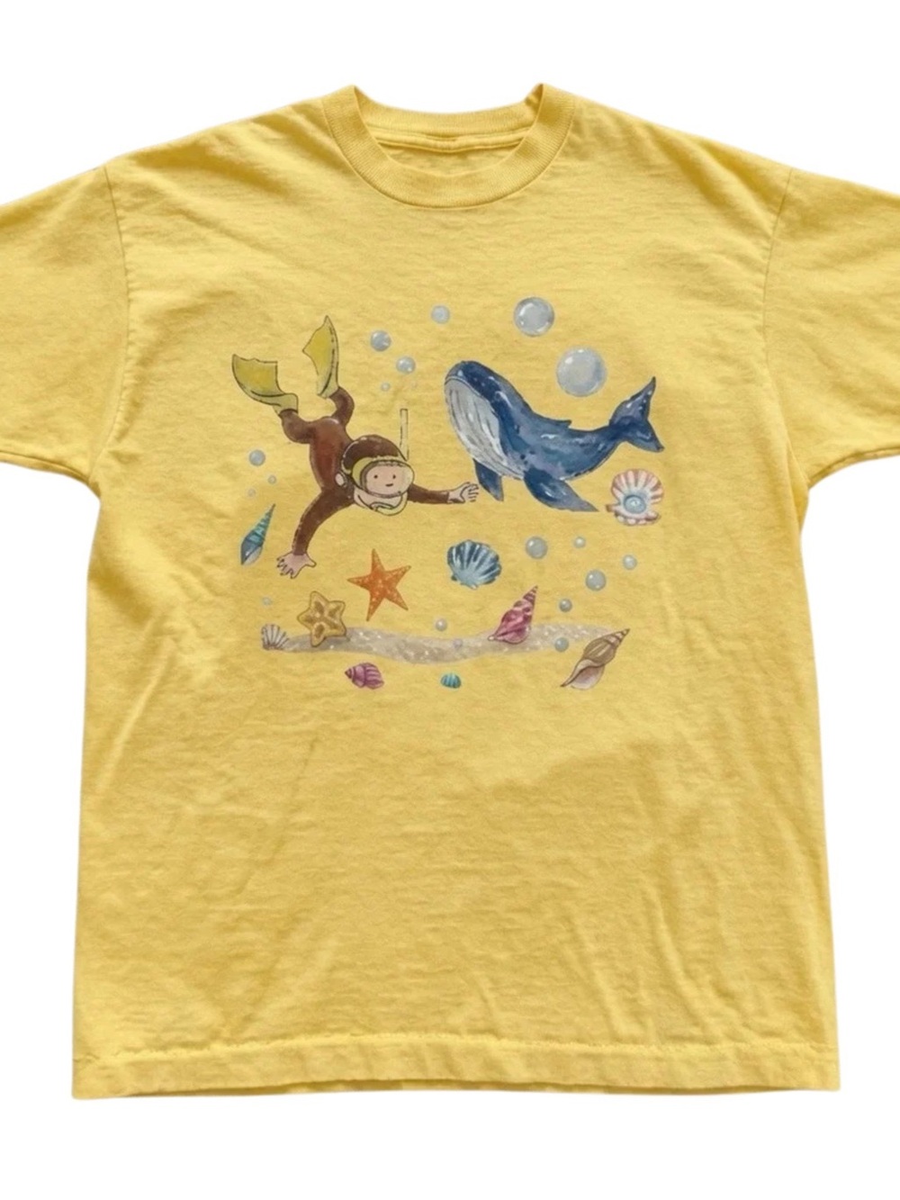 Gildan Yellow Short Sleeve Tee with Ocean Diver & Whale Graphic